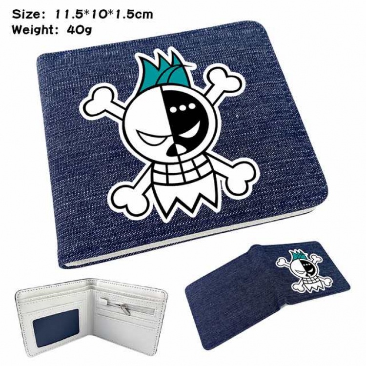 One Piece Franky Anime Printed denim color picture bi-fold wallet 11.5X10X1.5CM 40G