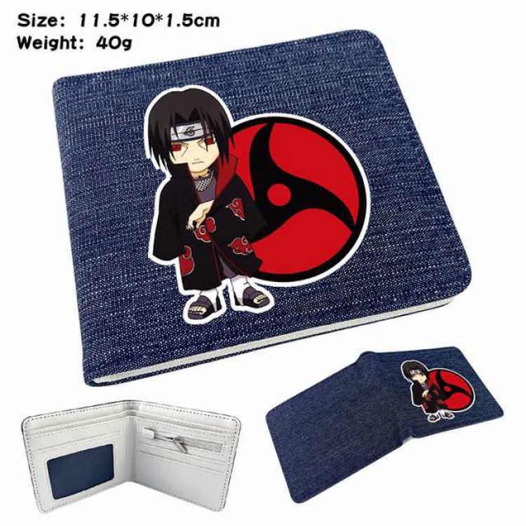 Naruto Uchiha Itachi Anime Printed denim color picture bi-fold wallet 11.5X10X1.5CM 40G