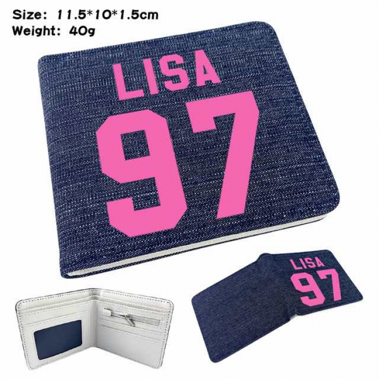 Black Pink Lisa Anime Printed denim color picture bi-fold wallet 11.5X10X1.5CM 40G