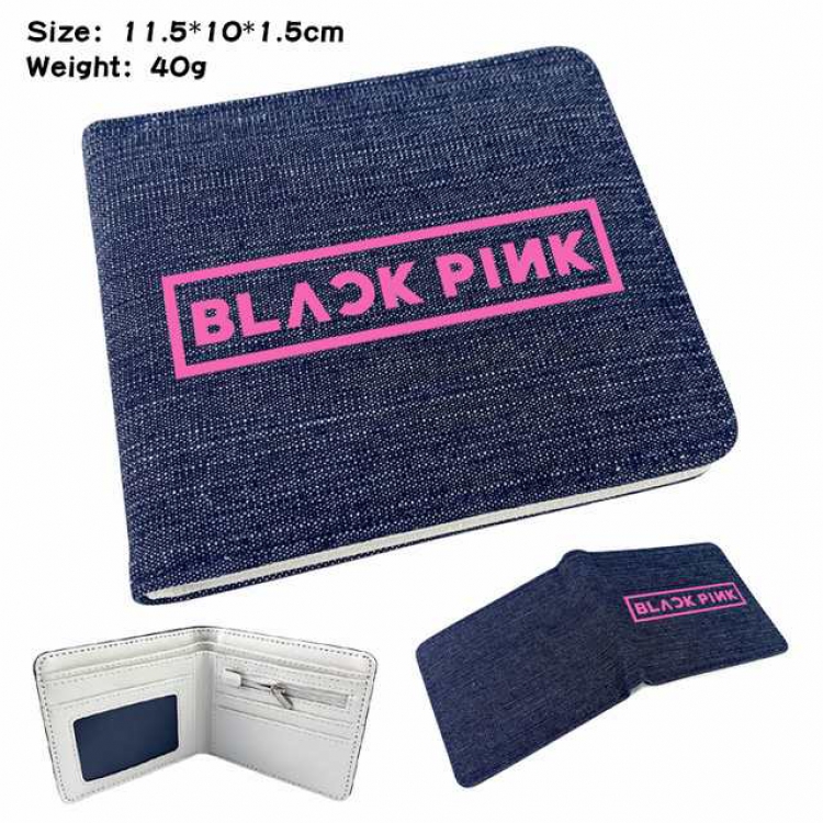 Black Pink Anime Printed denim color picture bi-fold wallet 11.5X10X1.5CM 40G