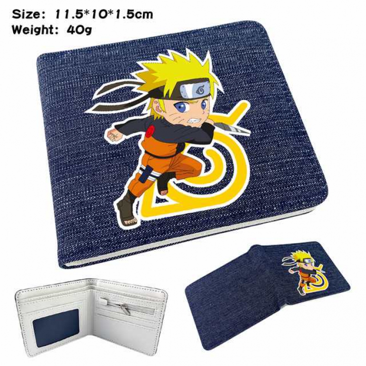 Naruto Anime Printed denim color picture bi-fold wallet 11.5X10X1.5CM 40G