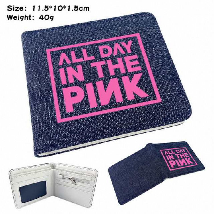 Black Pink Anime Printed denim color picture bi-fold wallet 11.5X10X1.5CM 40G