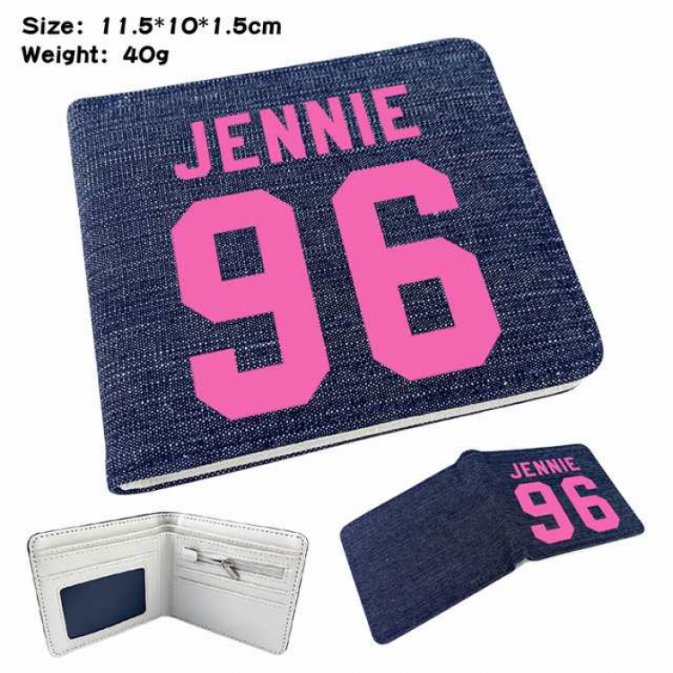 Black Pink Jennie Anime Printed denim color picture bi-fold wallet 11.5X10X1.5CM 40G