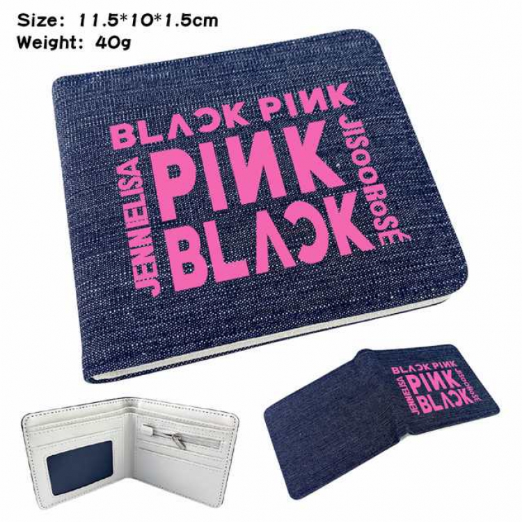 Black Pink Anime Printed denim color picture bi-fold wallet 11.5X10X1.5CM 40G