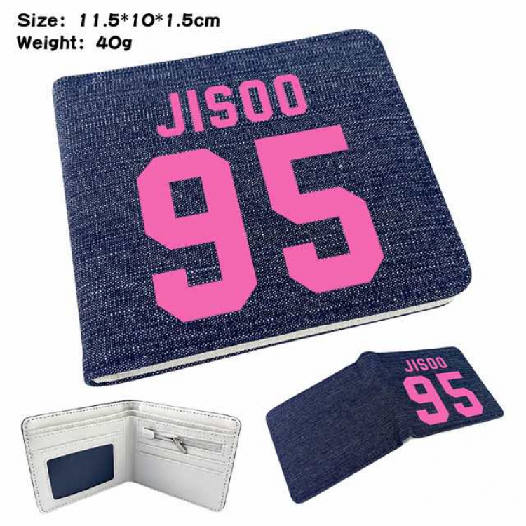 Black Pink Jisoo Anime Printed denim color picture bi-fold wallet 11.5X10X1.5CM 40G