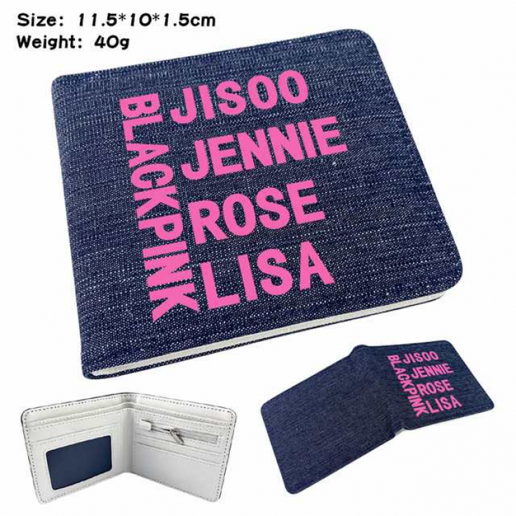 Black Pink Anime Printed denim color picture bi-fold wallet 11.5X10X1.5CM 40G