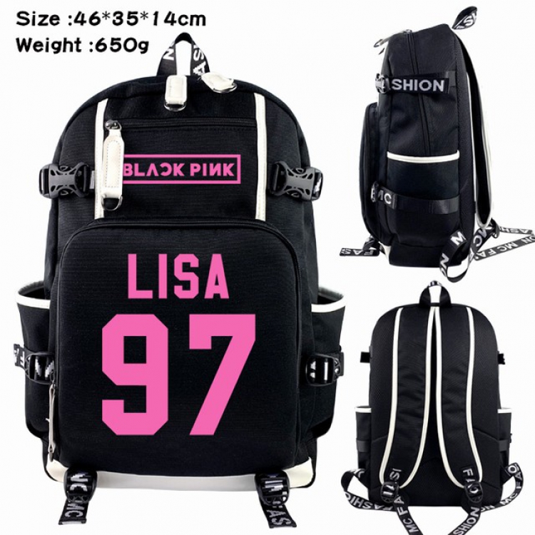 Black Pink Lisa Anime Backpack schoolbag 46X35X14CM 650G