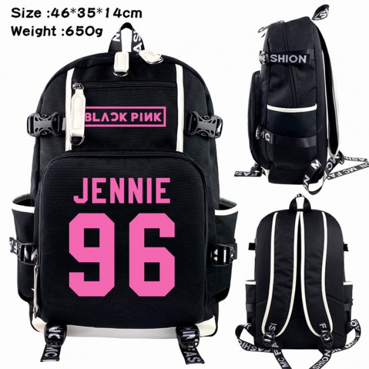 Black Pink Jennie Anime Backpack schoolbag 46X35X14CM 650G
