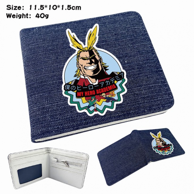 My Hero Academia Anime Printed denim color picture bi-fold wallet 11.5X10X1.5CM 40G