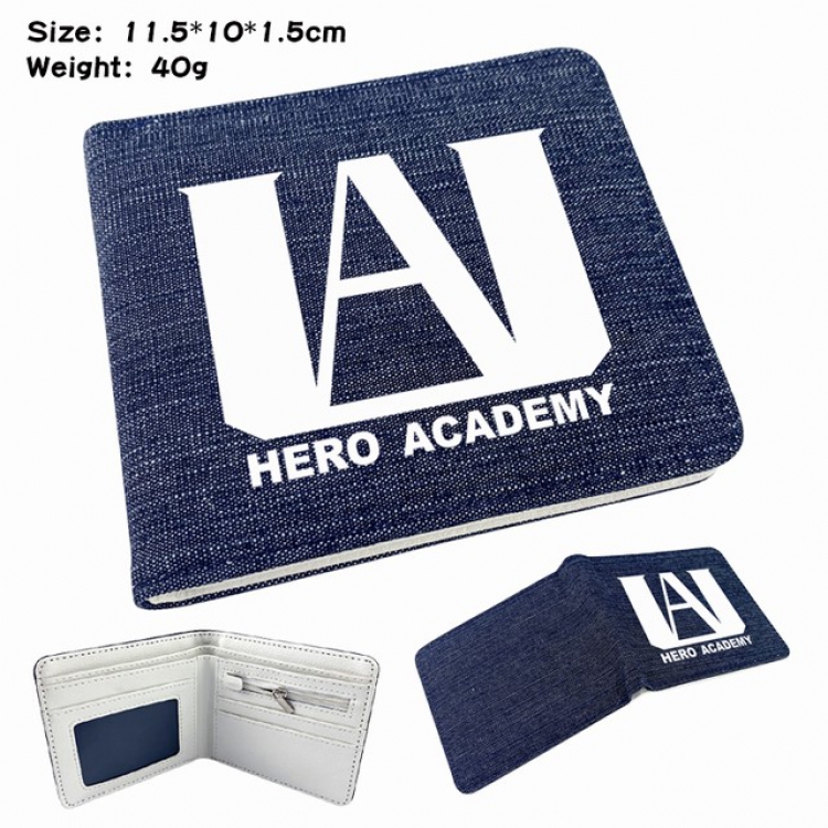 My Hero Academia Anime Printed denim color picture bi-fold wallet 11.5X10X1.5CM 40G