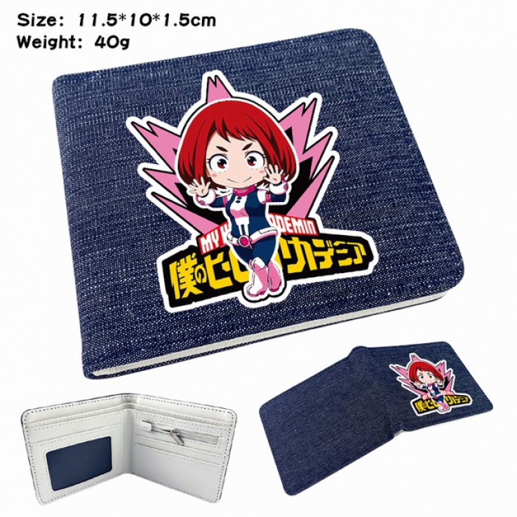 My Hero Academia Anime Printed denim color picture bi-fold wallet 11.5X10X1.5CM 40G