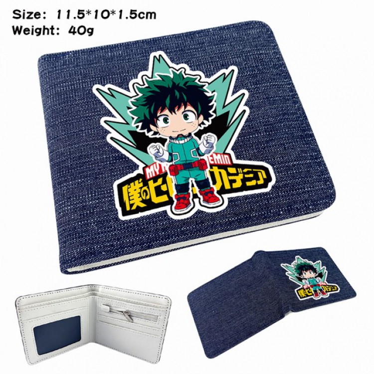 My Hero Academia  Deku Anime Printed denim color picture bi-fold wallet 11.5X10X1.5CM 40G