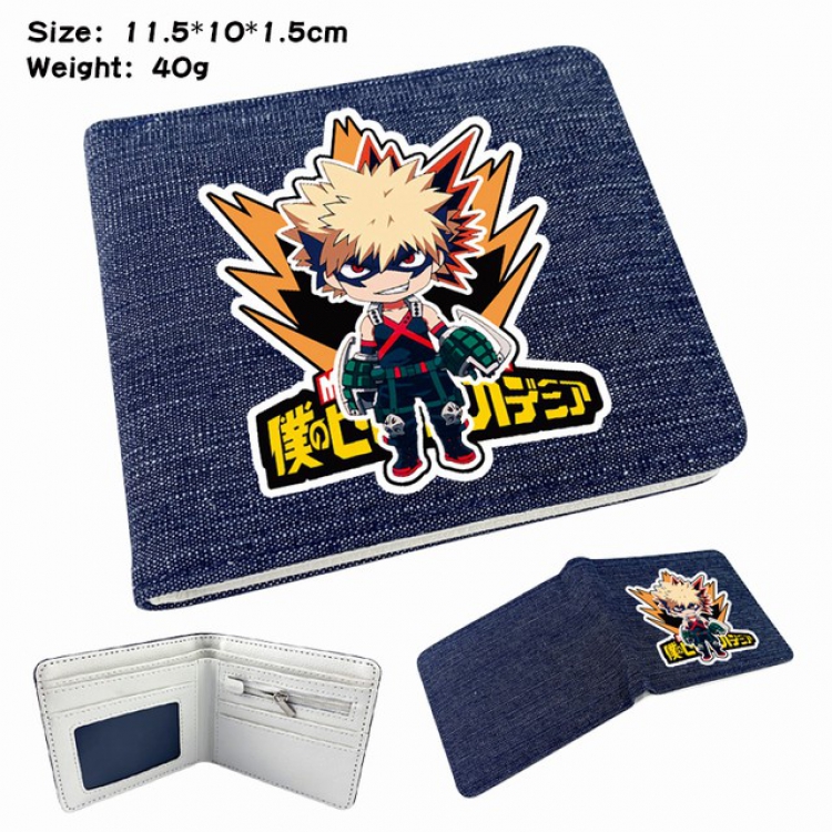 My Hero Academia Bakugou Katsuki Anime Printed denim color picture bi-fold wallet 11.5X10X1.5CM 40G