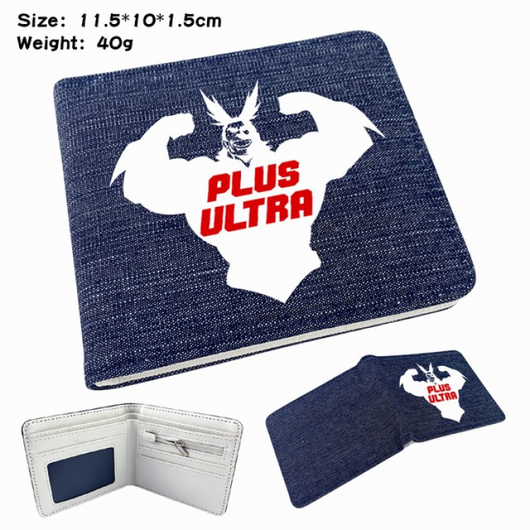 My Hero Academia Anime Printed denim color picture bi-fold wallet 11.5X10X1.5CM 40G