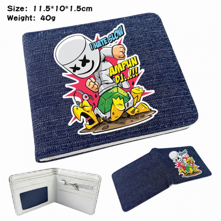 Marshmello Anime Printed denim color picture bi-fold wallet 11.5X10X1.5CM 40G