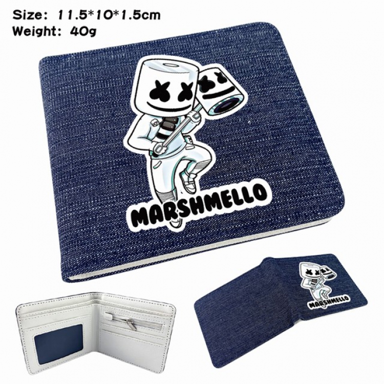 Marshmello Anime Printed denim color picture bi-fold wallet 11.5X10X1.5CM 40G