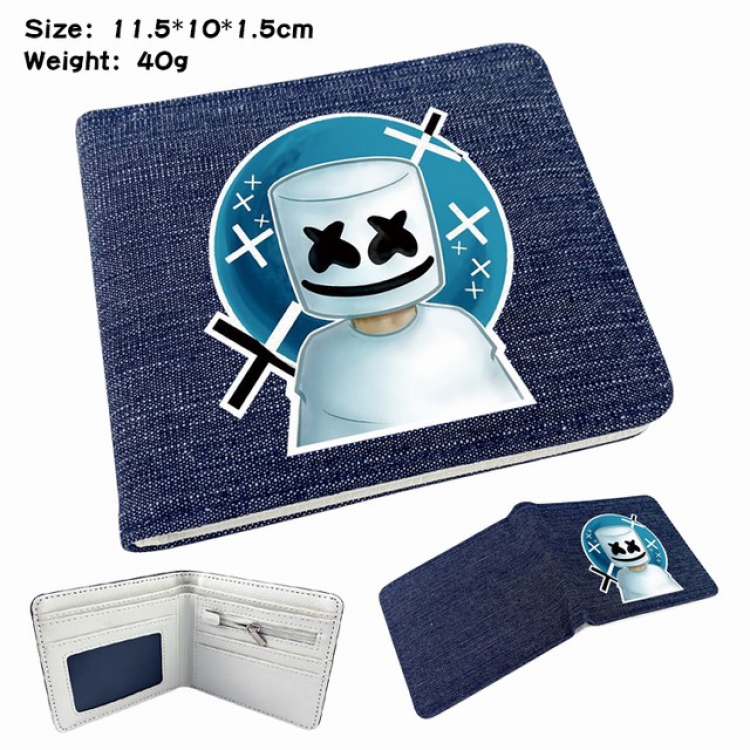 Marshmello Anime Printed denim color picture bi-fold wallet 11.5X10X1.5CM 40G