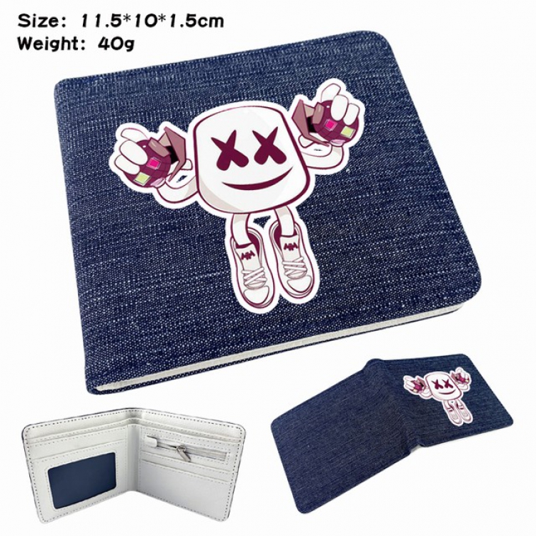 Marshmello Anime Printed denim color picture bi-fold wallet 11.5X10X1.5CM 40G