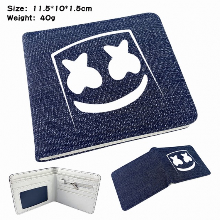 Marshmello Anime Printed denim color picture bi-fold wallet 11.5X10X1.5CM 40G