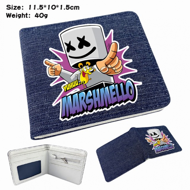 Marshmello Anime Printed denim color picture bi-fold wallet 11.5X10X1.5CM 40G