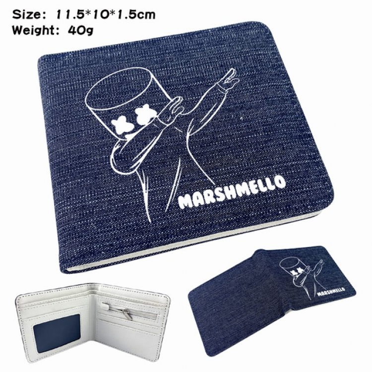 Marshmello Anime Printed denim color picture bi-fold wallet 11.5X10X1.5CM 40G