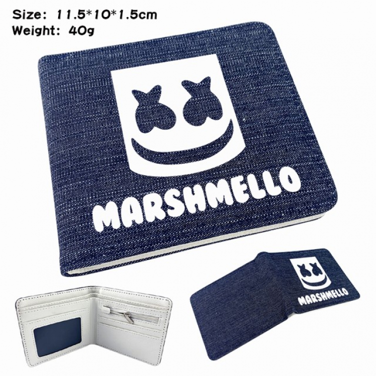 Marshmello Anime Printed denim color picture bi-fold wallet 11.5X10X1.5CM 40G