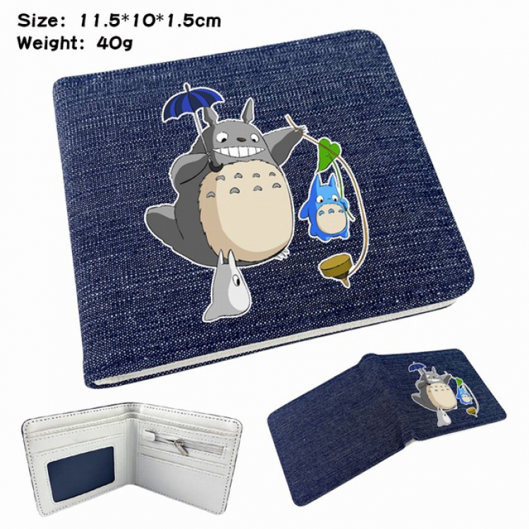 Totoro Anime Printed denim color picture bi-fold wallet 11.5X10X1.5CM 40G