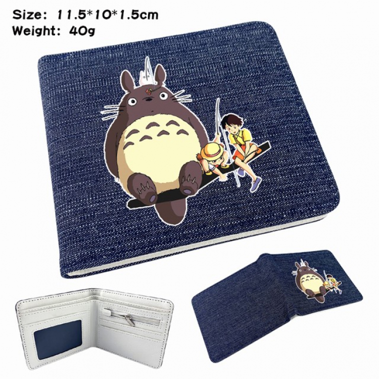 Totoro Anime Printed denim color picture bi-fold wallet 11.5X10X1.5CM 40G