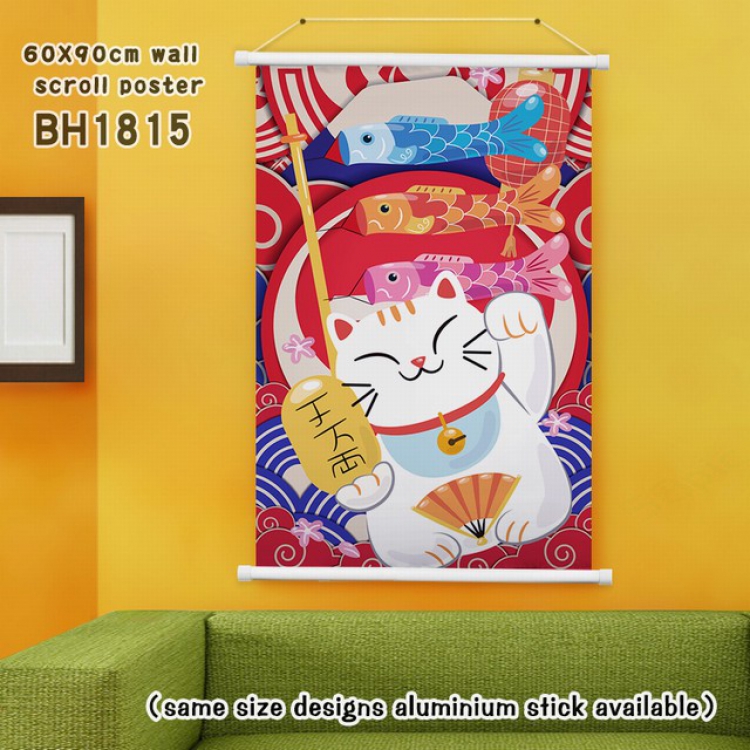 Lucky Cat New Year White Plastic rod Cloth painting Wall Scroll 60X90CM BH1815