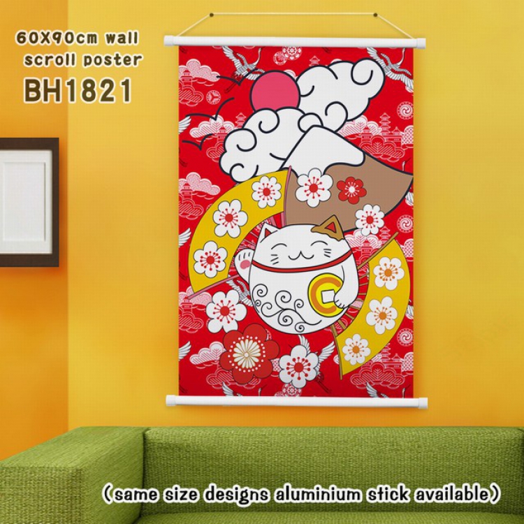 Lucky Cat New Year White Plastic rod Cloth painting Wall Scroll 60X90CM BH1821