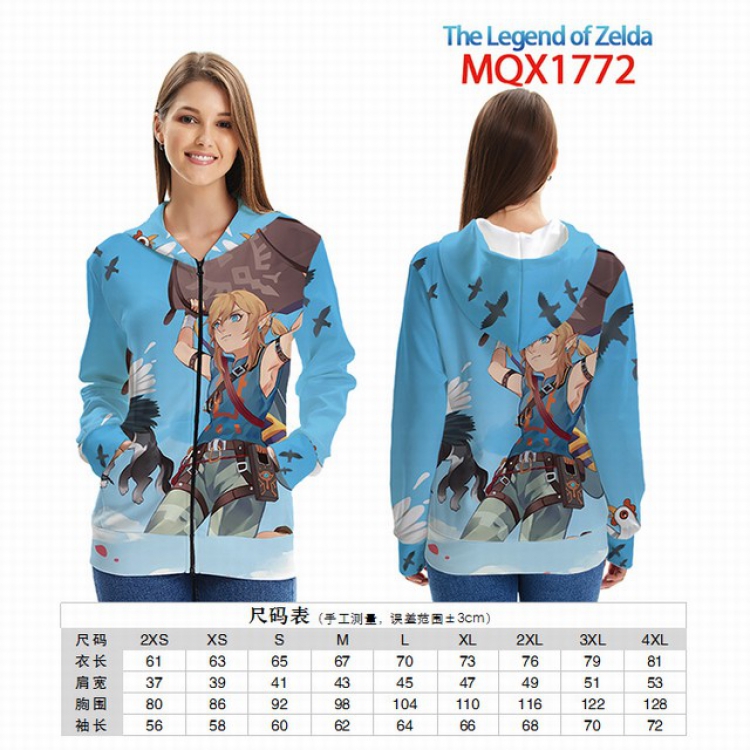 The Legend of Zelda Full color zipper hooded Patch pocket Coat Hoodie 9 sizes from XXS to 4XL MQX 1772