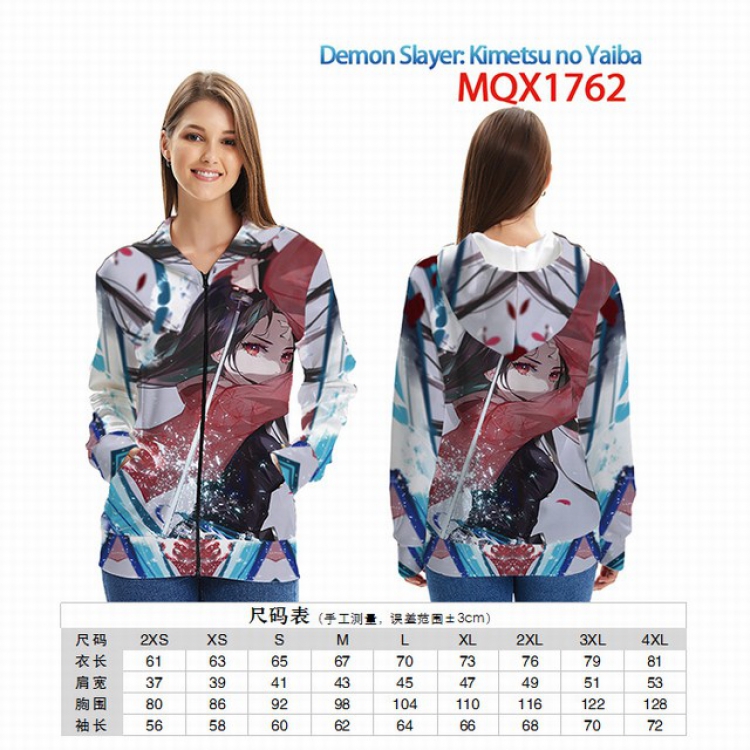 Demon Slayer Kimets Full color zipper hooded Patch pocket Coat Hoodie 9 sizes from XXS to 4XL MQX 1762
