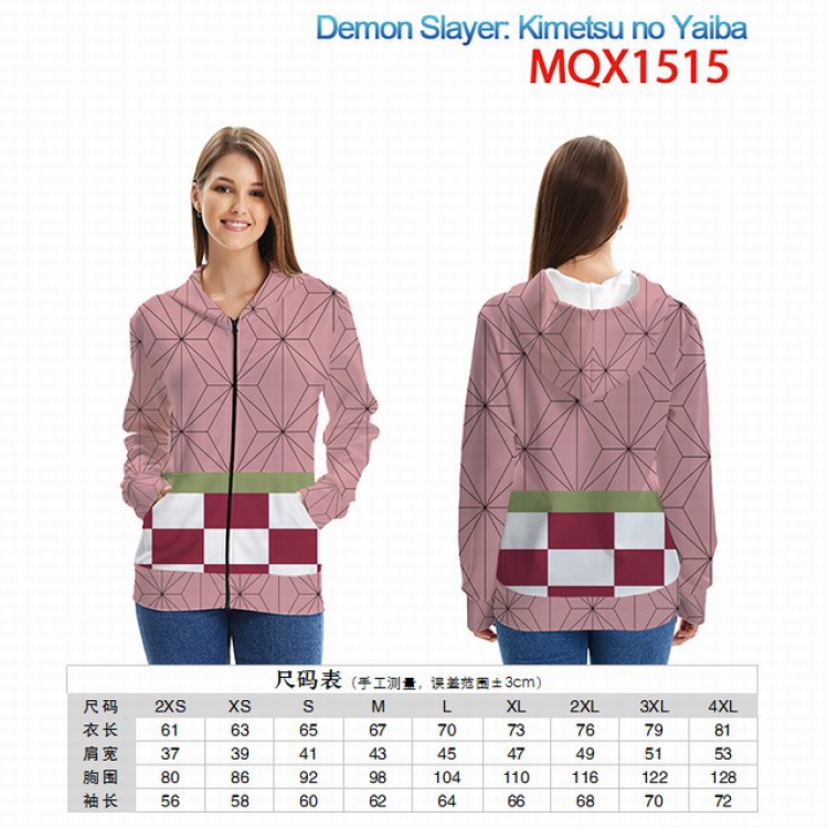 Demon Slayer Kimets Full color zipper hooded Patch pocket Coat Hoodie 9 sizes from XXS to 4XL MQX 1515