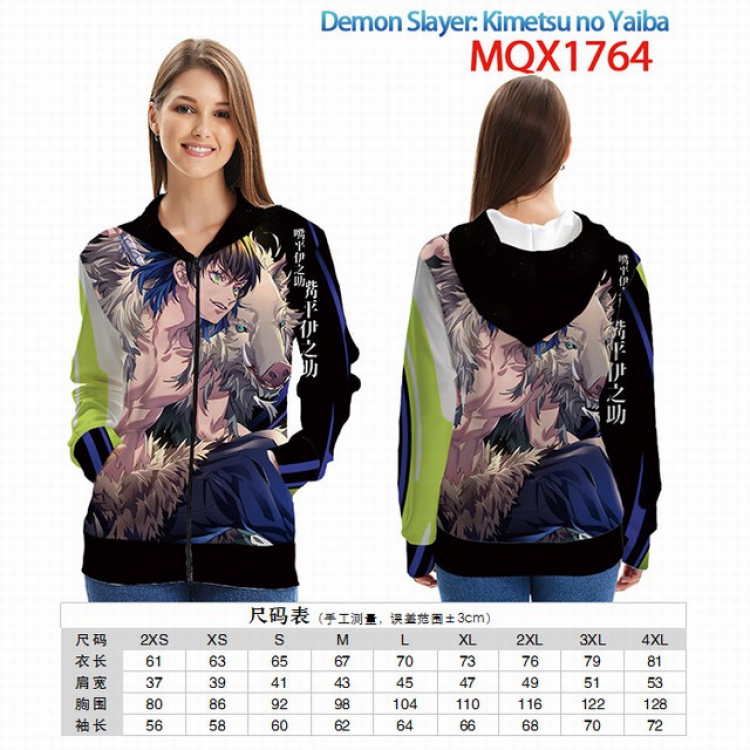 Demon Slayer Kimets Full color zipper hooded Patch pocket Coat Hoodie 9 sizes from XXS to 4XL MQX 1764