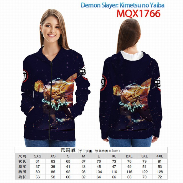 Demon Slayer Kimets Full color zipper hooded Patch pocket Coat Hoodie 9 sizes from XXS to 4XL MQX 1766