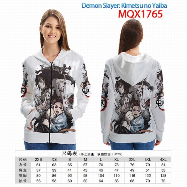 Demon Slayer Kimets Full color zipper hooded Patch pocket Coat Hoodie 9 sizes from XXS to 4XL MQX 1765