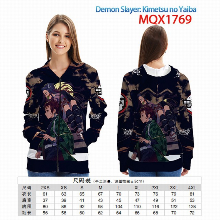 Demon Slayer Kimets Full color zipper hooded Patch pocket Coat Hoodie 9 sizes from XXS to 4XL MQX 1769