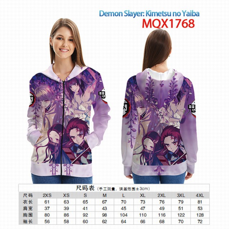 Demon Slayer Kimets Full color zipper hooded Patch pocket Coat Hoodie 9 sizes from XXS to 4XL MQX 1768