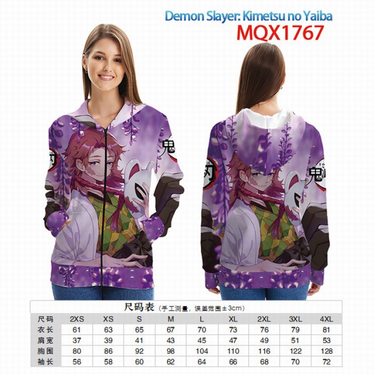 Demon Slayer Kimets Full color zipper hooded Patch pocket Coat Hoodie 9 sizes from XXS to 4XL MQX 1767