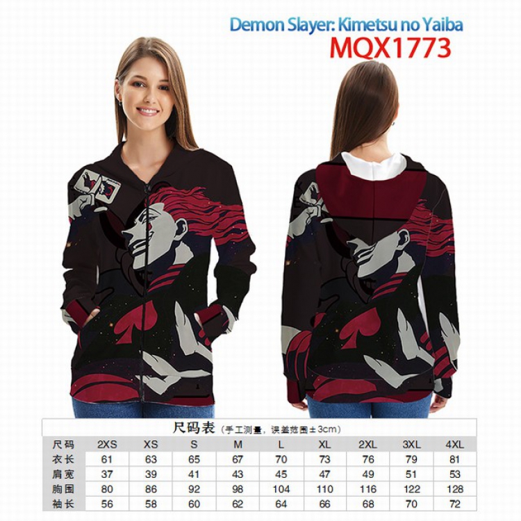 Demon Slayer Kimets Full color zipper hooded Patch pocket Coat Hoodie 9 sizes from XXS to 4XL MQX 1773