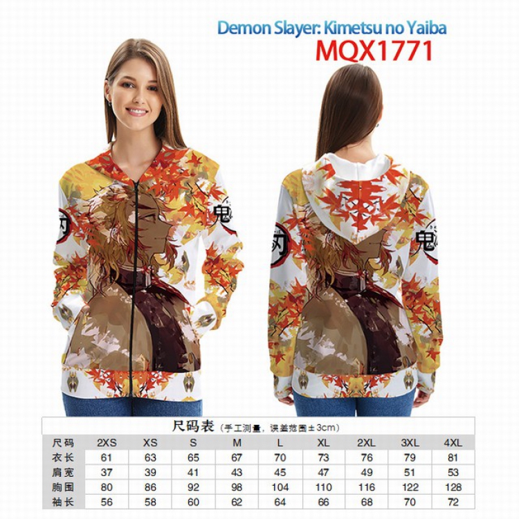 Demon Slayer Kimets Full color zipper hooded Patch pocket Coat Hoodie 9 sizes from XXS to 4XL MQX 1771