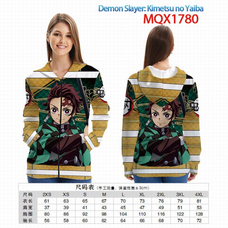 Demon Slayer Kimets Full color zipper hooded Patch pocket Coat Hoodie 9 sizes from XXS to 4XL MQX 1780