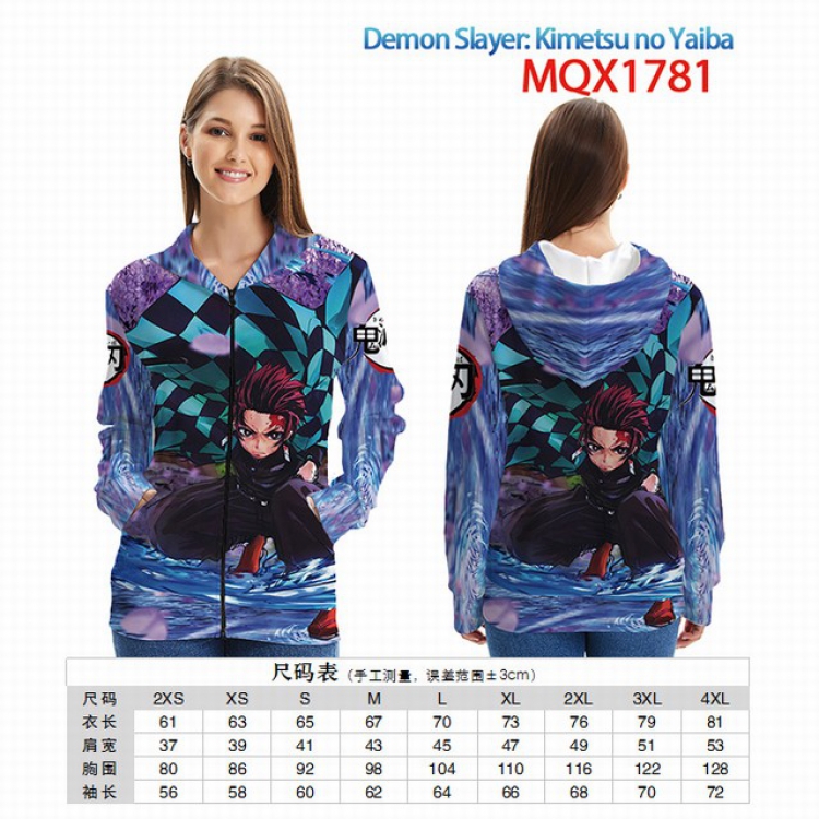 Demon Slayer Kimets Full color zipper hooded Patch pocket Coat Hoodie 9 sizes from XXS to 4XL MQX 1781