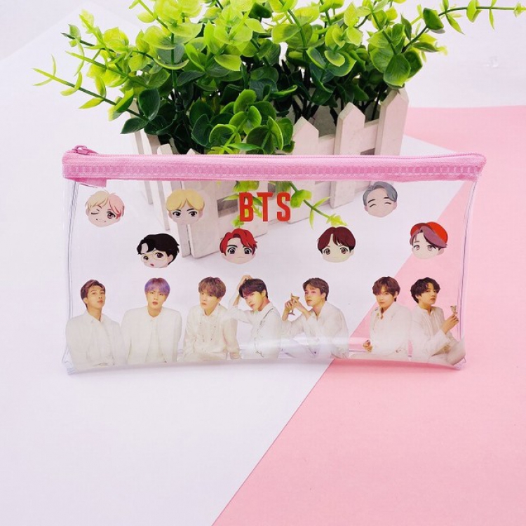 BTS Color cosmetic bag transparent pen bag storage bag 19.5X10X2CM 19G a set price for 5 pcs