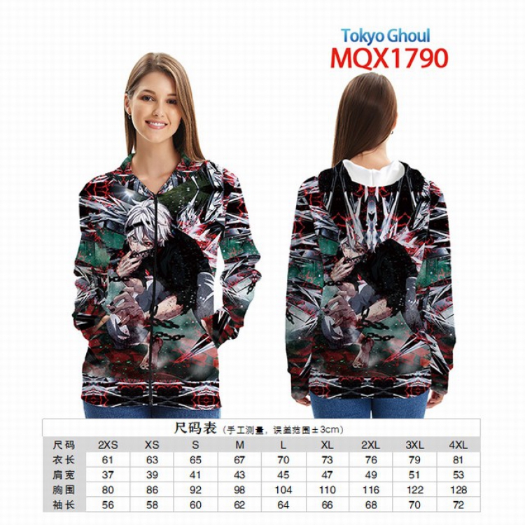 Tokyo Ghoul Full color zipper hooded Patch pocket Coat Hoodie 9 sizes from XXS to 4XL MQX 1791
