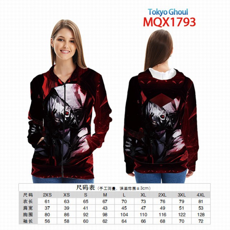 Tokyo Ghoul Full color zipper hooded Patch pocket Coat Hoodie 9 sizes from XXS to 4XL MQX 1793