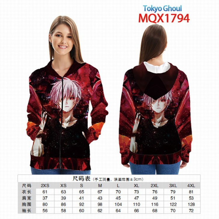 Tokyo Ghoul Full color zipper hooded Patch pocket Coat Hoodie 9 sizes from XXS to 4XL MQX 1794