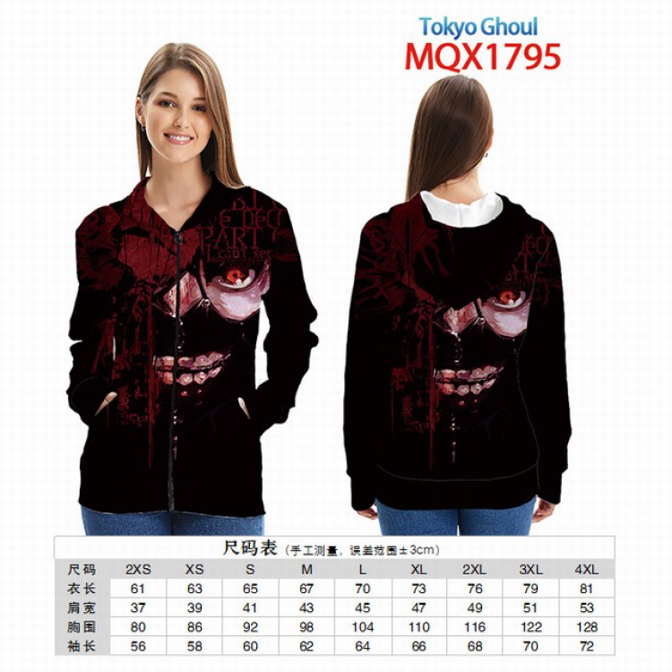 Tokyo Ghoul Full color zipper hooded Patch pocket Coat Hoodie 9 sizes from XXS to 4XL MQX 1796
