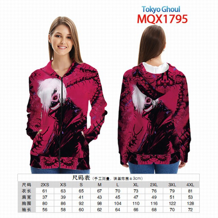 Tokyo Ghoul Full color zipper hooded Patch pocket Coat Hoodie 9 sizes from XXS to 4XL MQX 1795