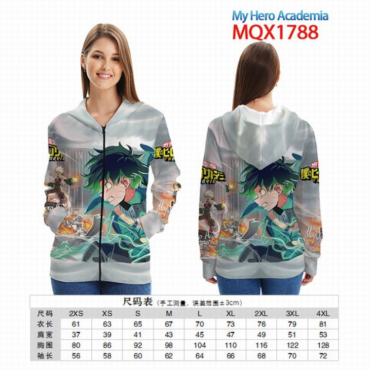 My Hero Academia Full color zipper hooded Patch pocket Coat Hoodie 9 sizes from XXS to 4XL MQX 1788